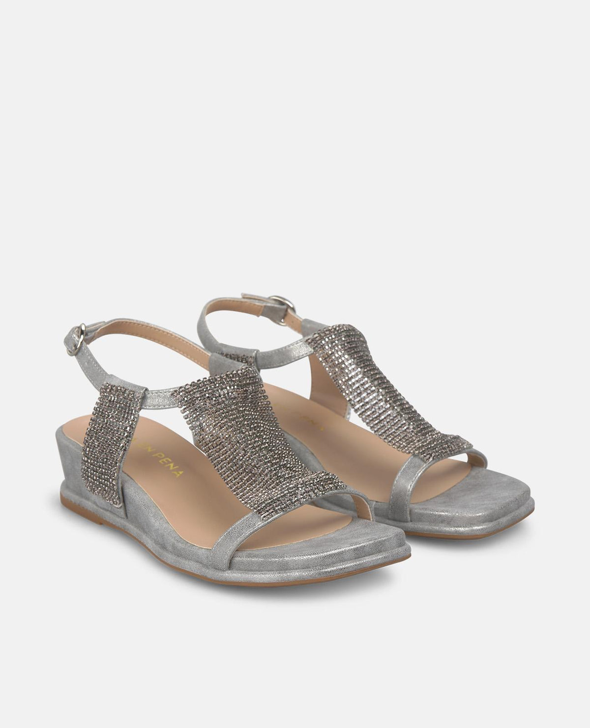 LOW-HEELED WEDGE SANDALS WITH FRONT EMBELLISHMENT