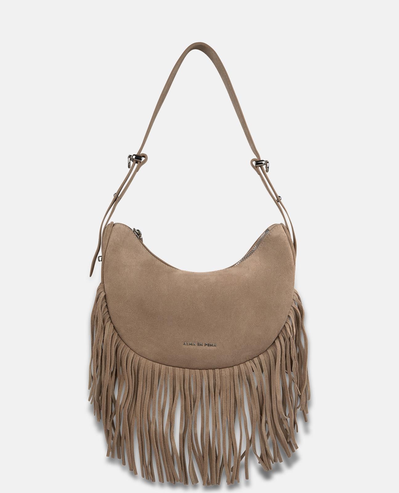 BOLSO MEDIA LUNA PIEL CON FLECOS