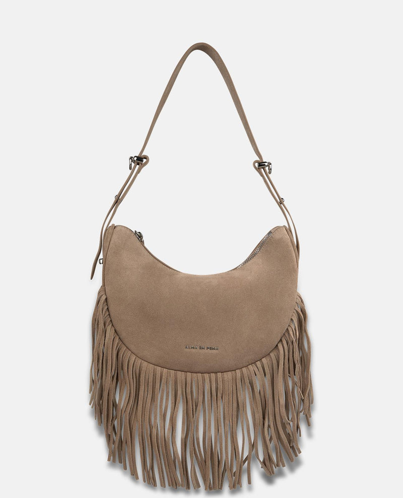 BOLSO MEDIA LUNA PIEL CON FLECOS