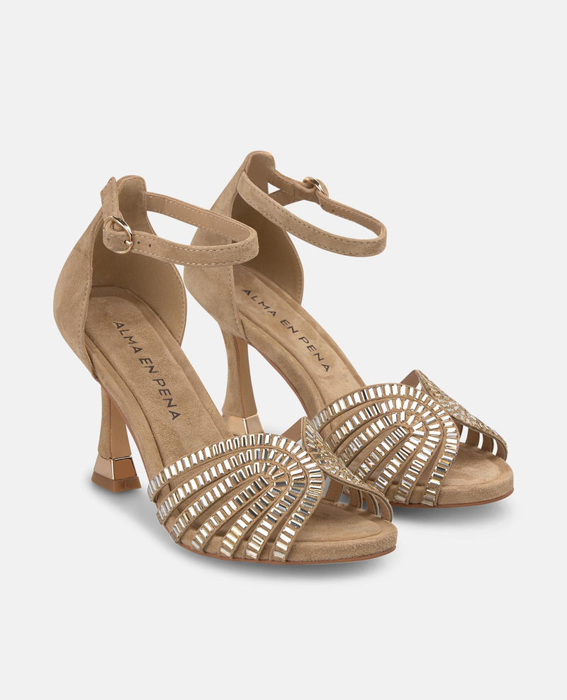METALLIC MESH HEELED SANDALS