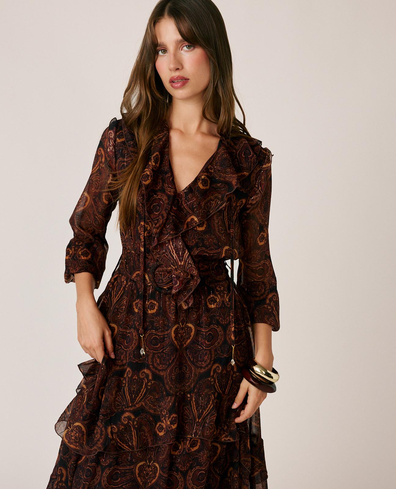 VESTIDO MIDI CON VOLANTES