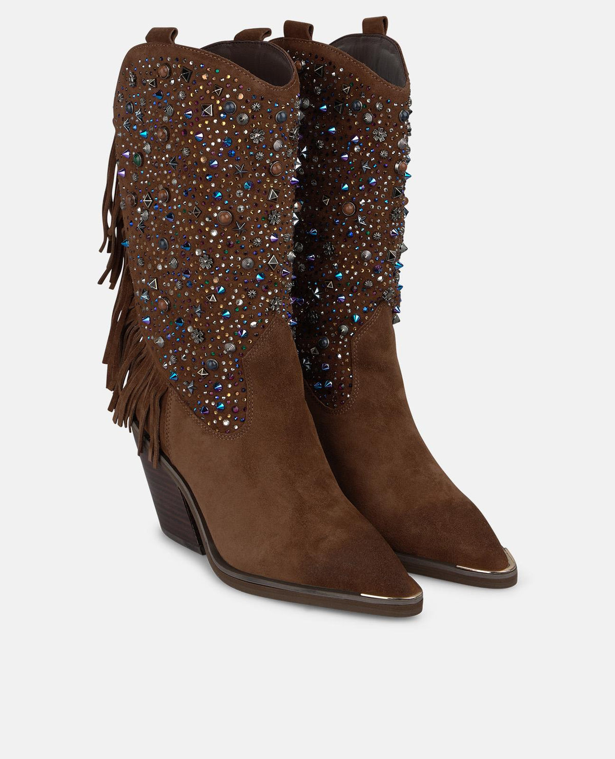 Suede Cowboy Boots with Rhinestones and Fringe