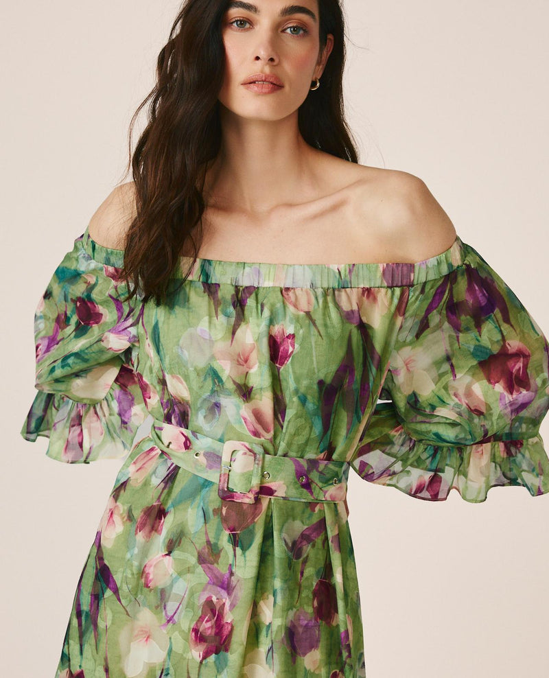 FLARED SLEEVE MIDI DRESS