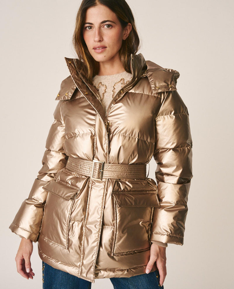 METALLIC QUILTED DOWN COAT