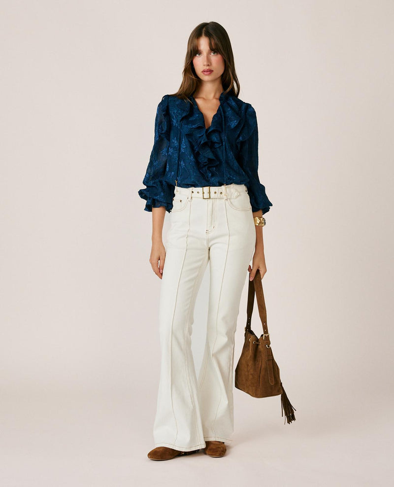 BLUSA JACQUARD BORDADOS FLORALES
