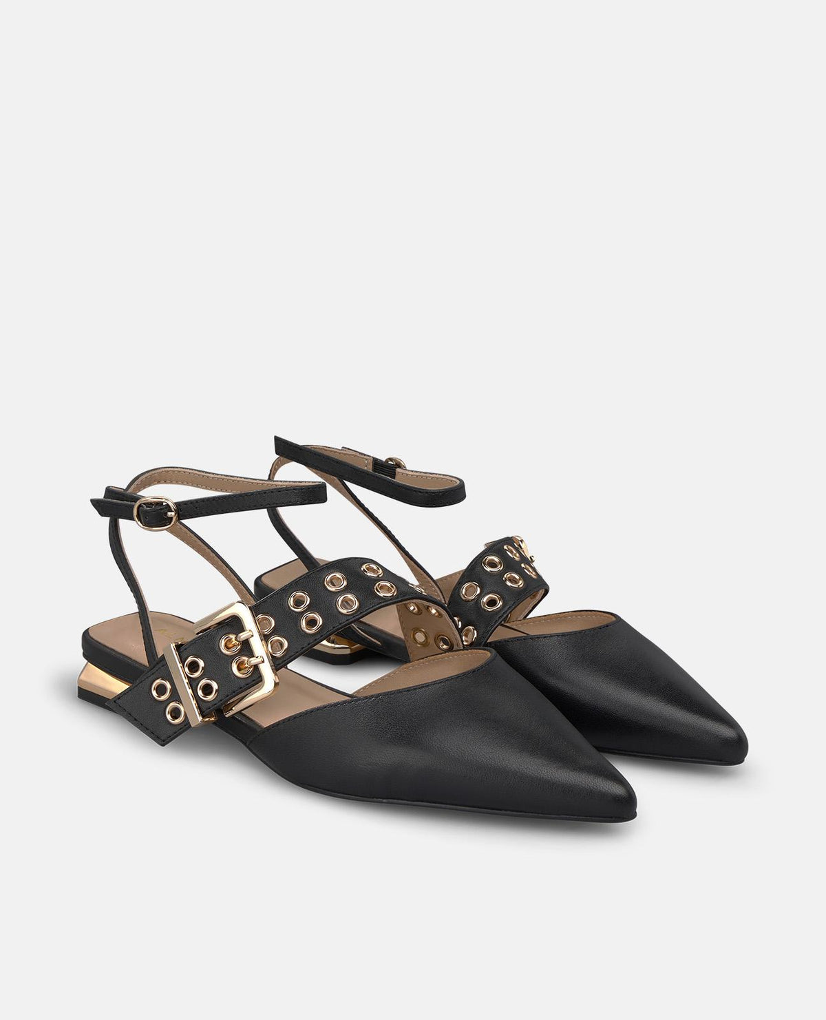 Nappa Leather Flat Shoes with Ankle Strap