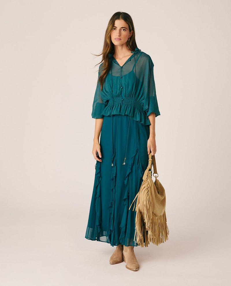 RUFFLED MIDI SKIRT
