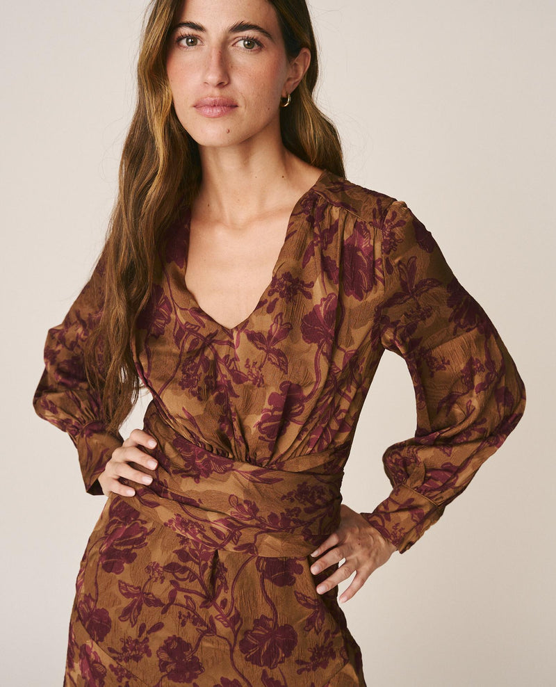 VESTIDO LONGO JACQUARD FLORAL