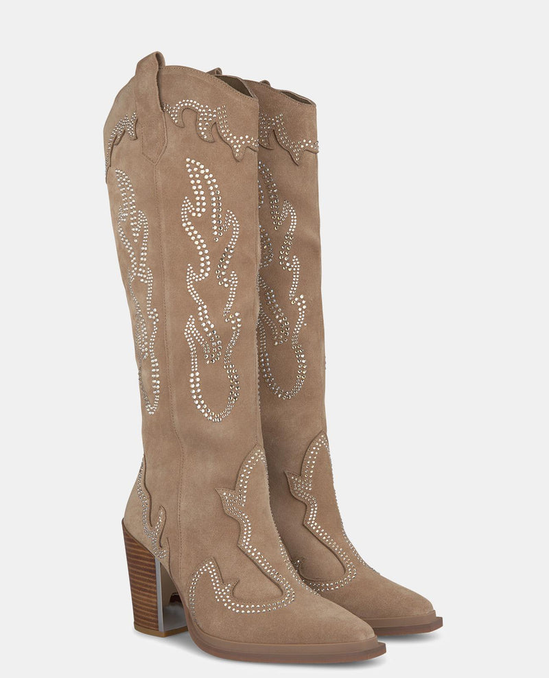 STIEFELETTE MIT SPITZER ZEHE UND GLITZERABSATZ