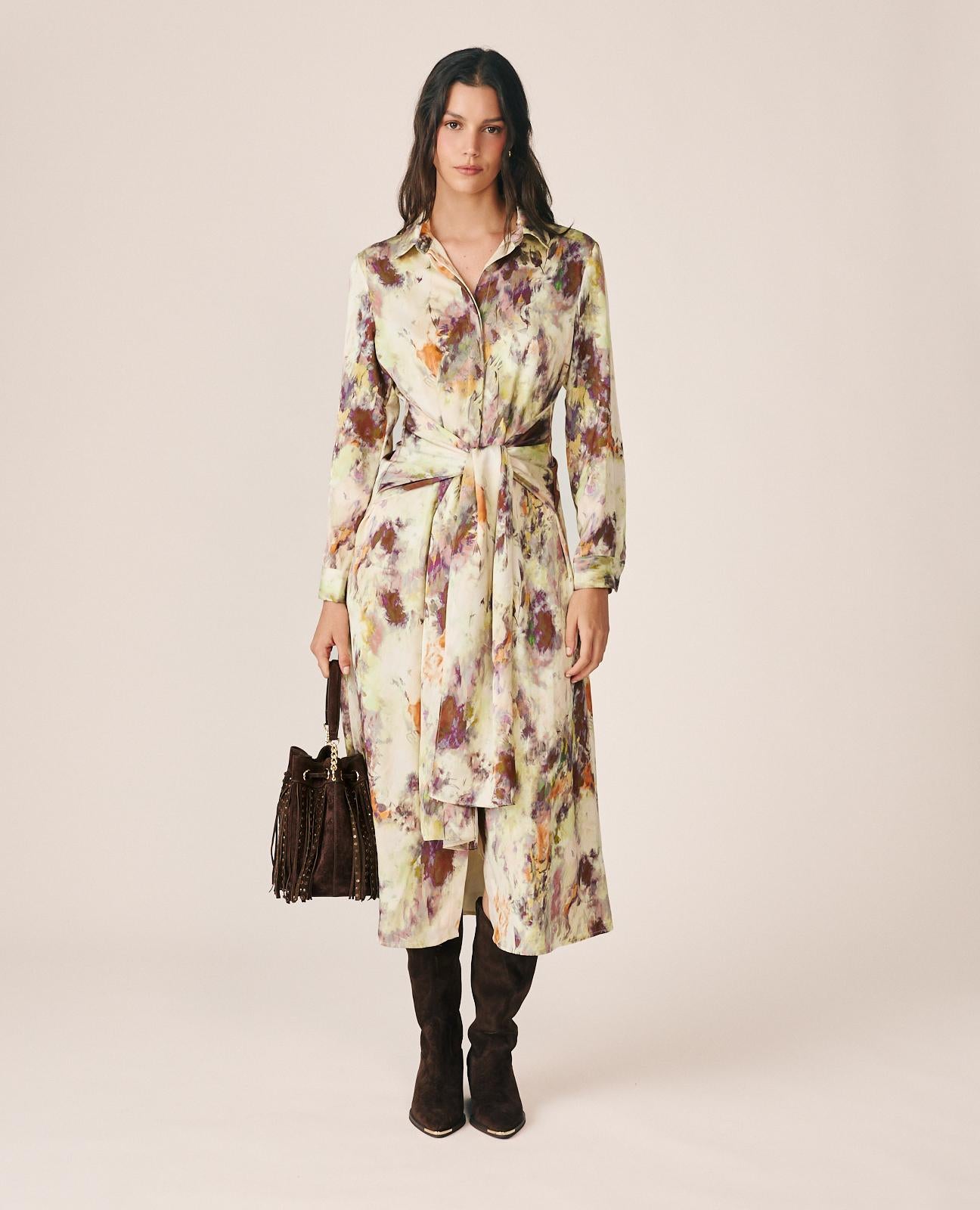 VESTIDO MIDI CREPE SATÉN ACUARELA