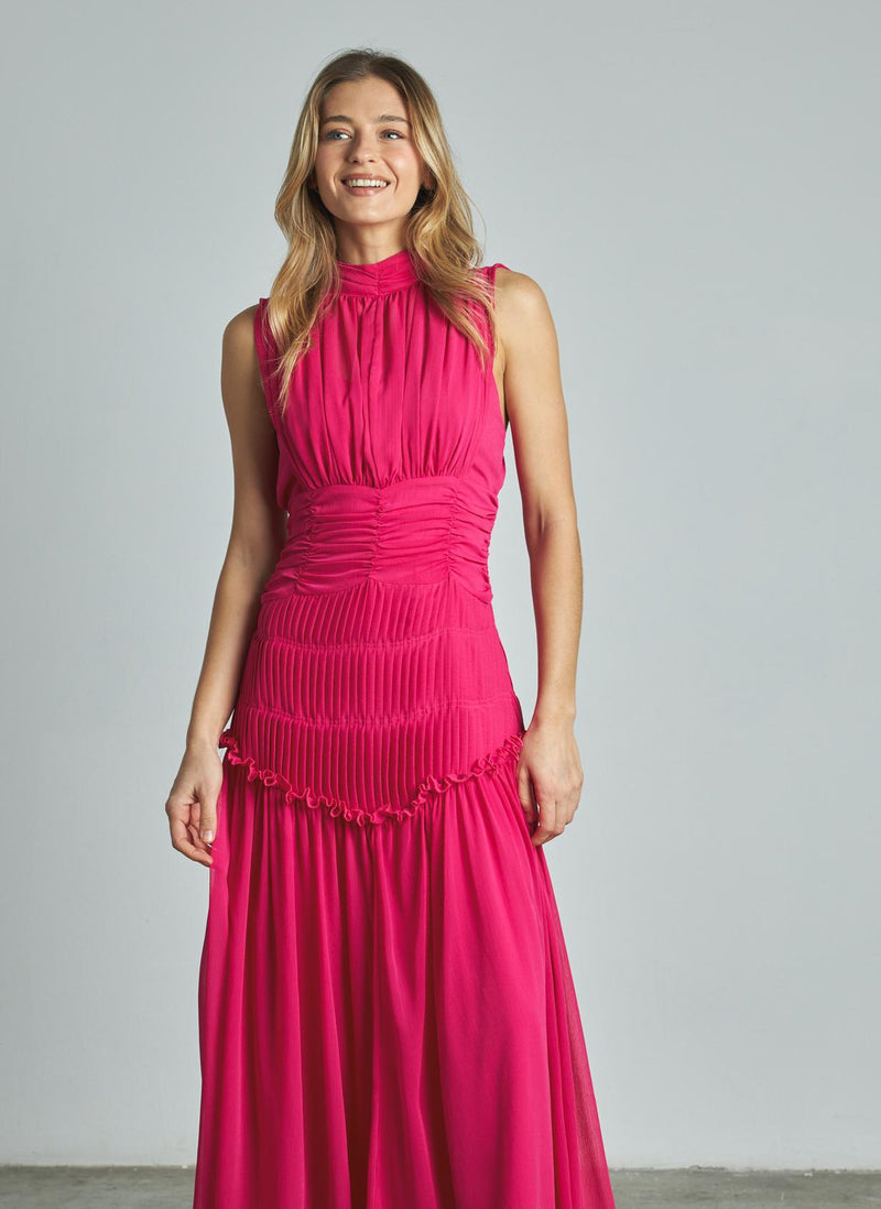 VESTIDO LARGO HALTER PLISADO