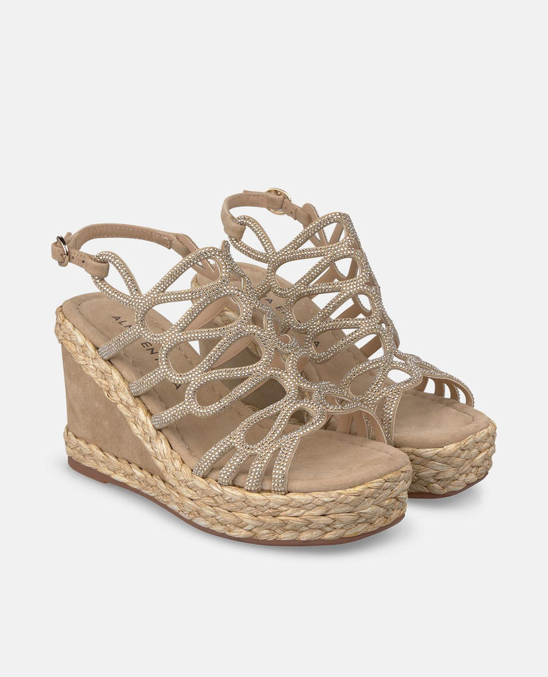 WEDGE WITH ENTANGLED STRIPS WITH RHINESTONES