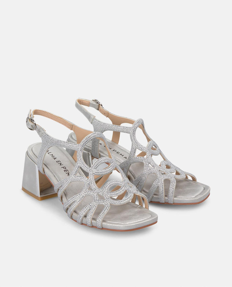 WIDE HEEL SANDAL WITH RHINESTONES