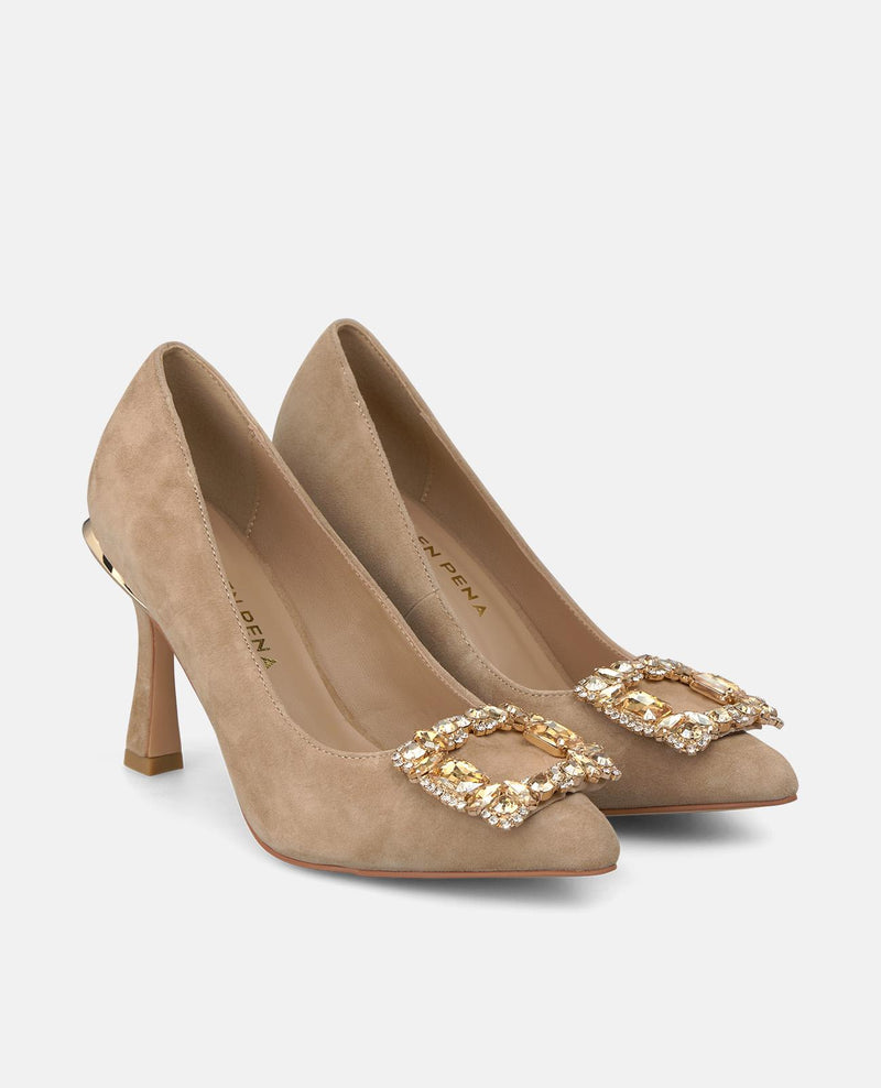 ZAPATO TACÓN ANTE CON FLOR