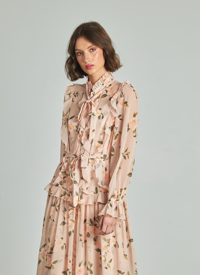 VESTIDO MIDI VOLANTES CINTURÓN