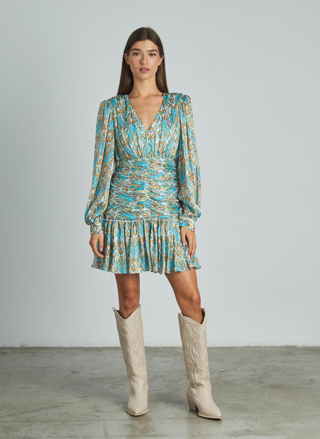 VESTIDO ESTAMPADO FRUNCIDO