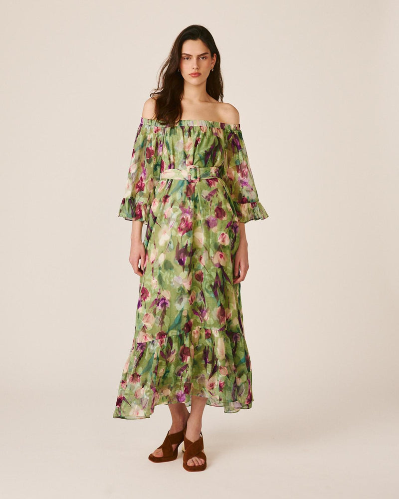 VESTIDO MÉDIO COM MANGAS FOLHADAS