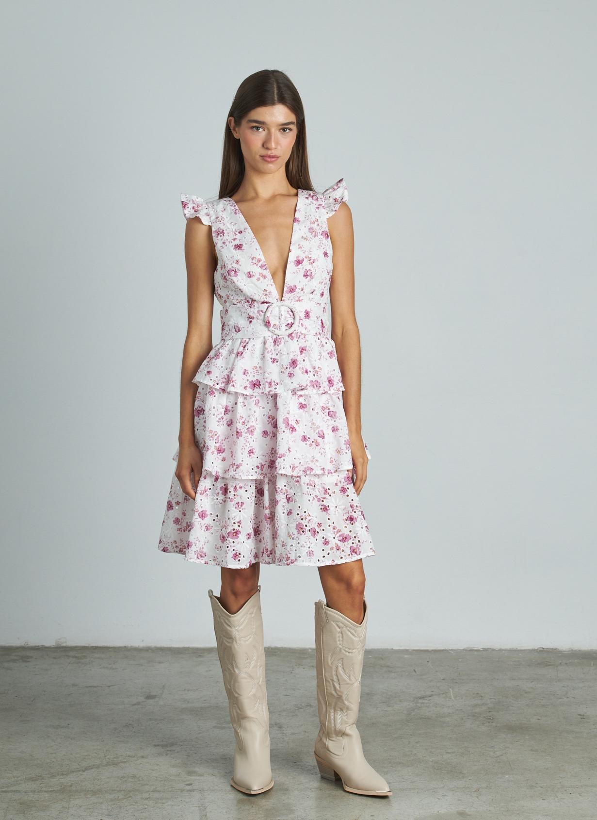 DRESS WITH OPENWORK RUFFLES