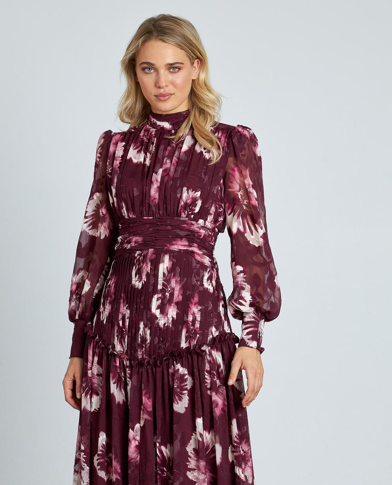 VESTIDO LARGO ESTAMPADO FRUNCIDO