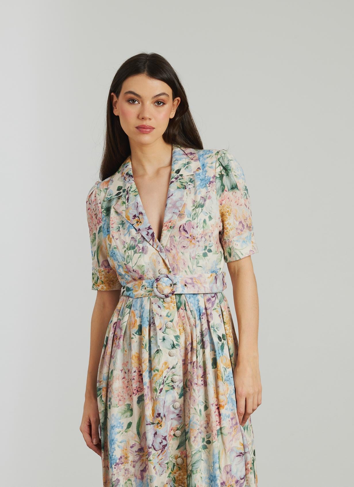 VESTIDO MIDI BORDADO CINTURÓN