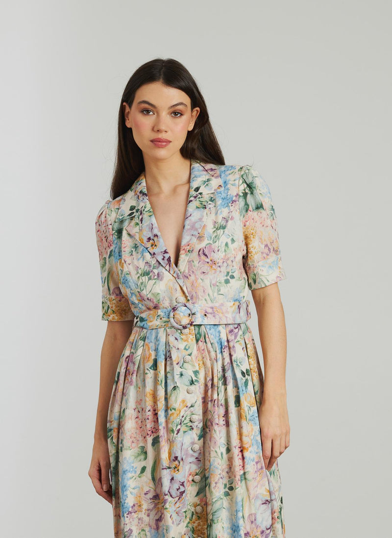 VESTIDO MIDI BORDADO CINTURÓN