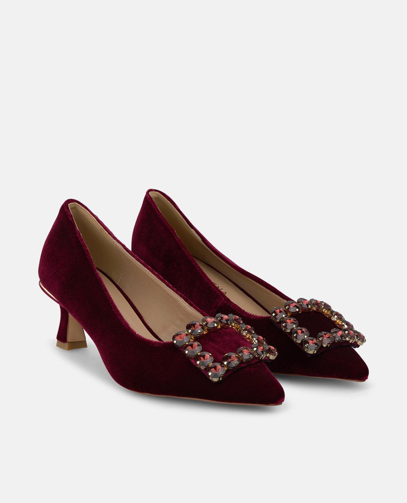 ZAPATO TACÓN TERCIOPELO CON ADORNO