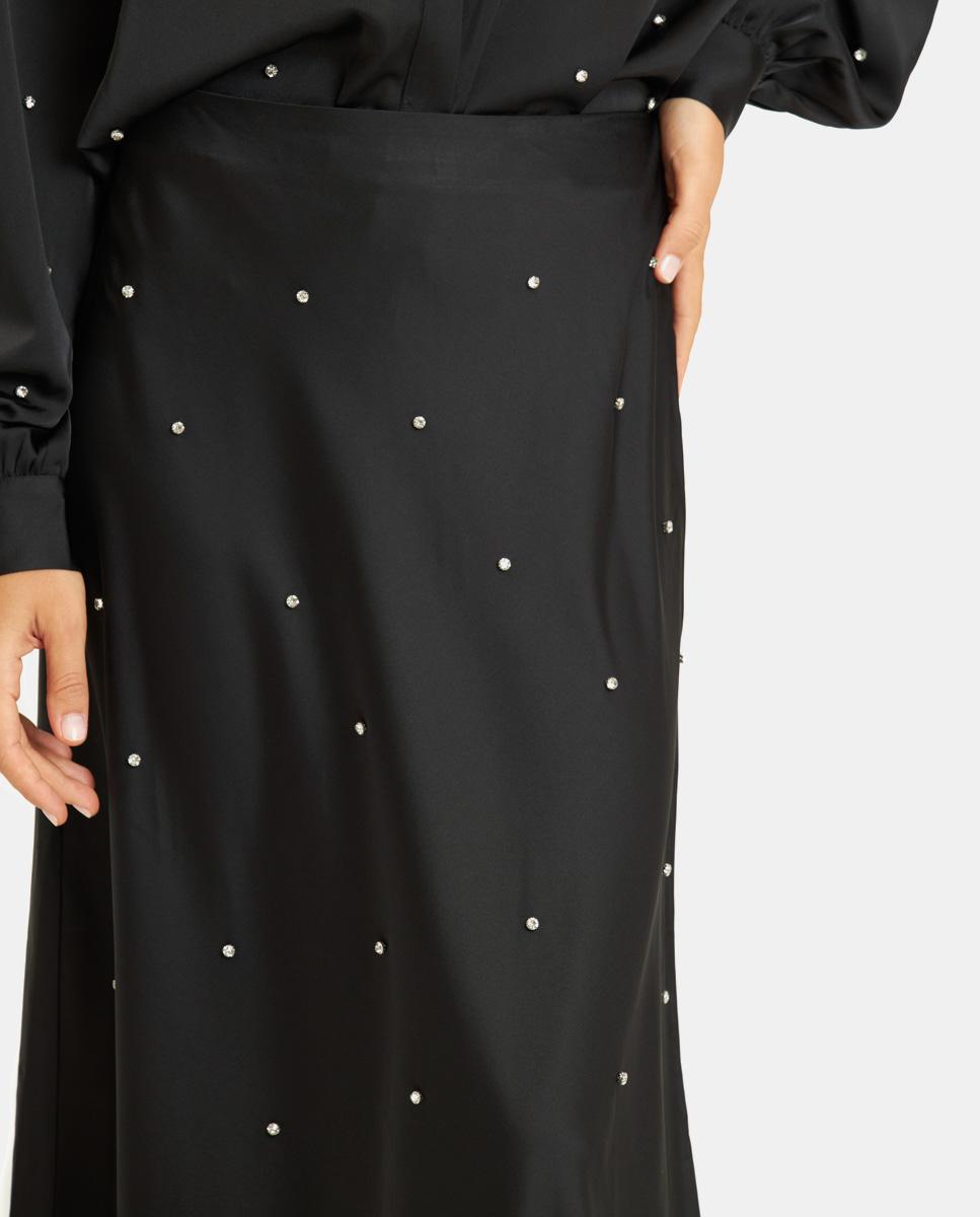 LONG SATIN SKIRT WITH RHINESTONES
