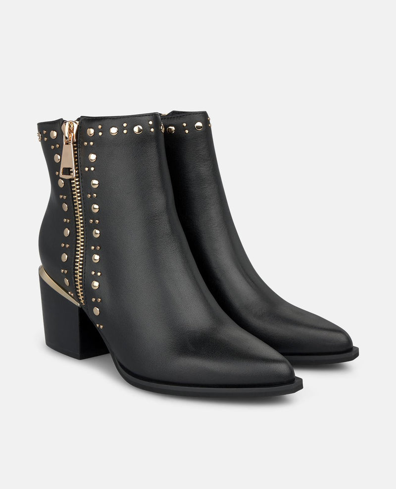 LEATHER ANKLE BOOTS WITH METALLIC STUDS