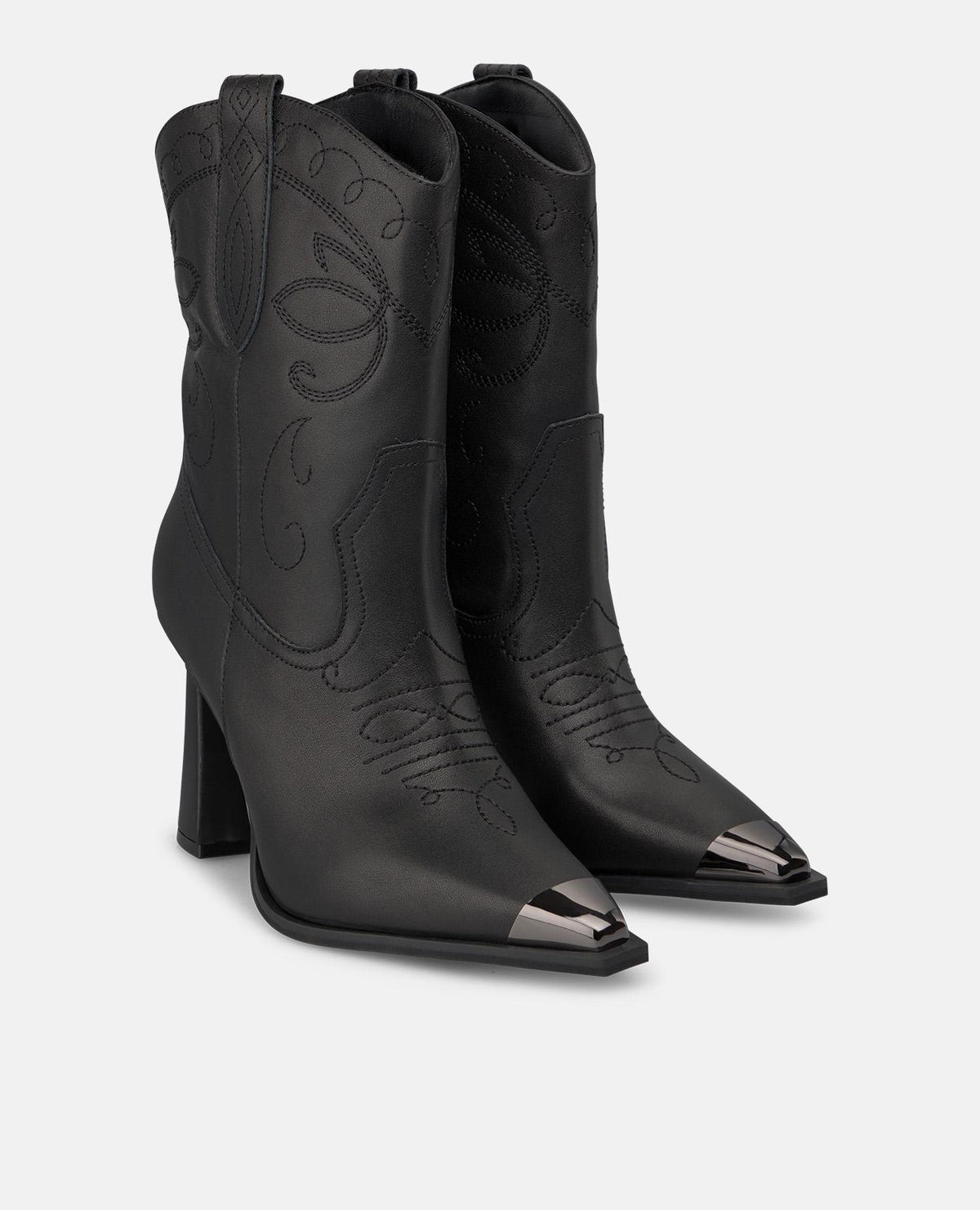 EMBROIDERED FUNNEL HEEL ANKLE BOOT