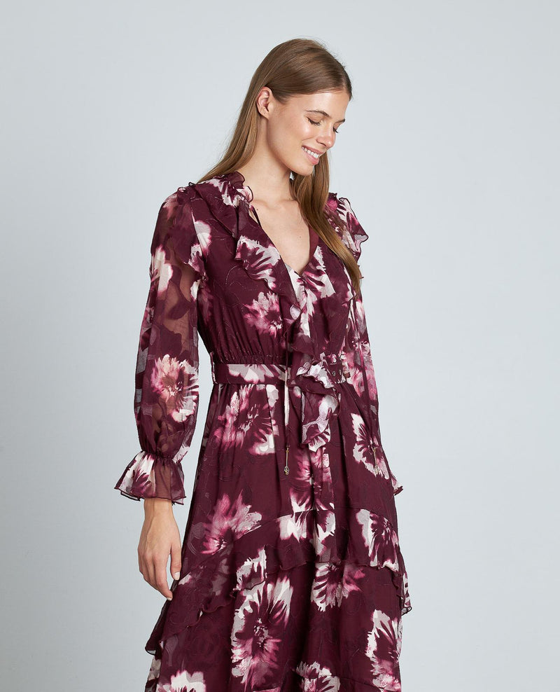 VESTIDO ESTAMPADO VOLANTES CINTURÓN