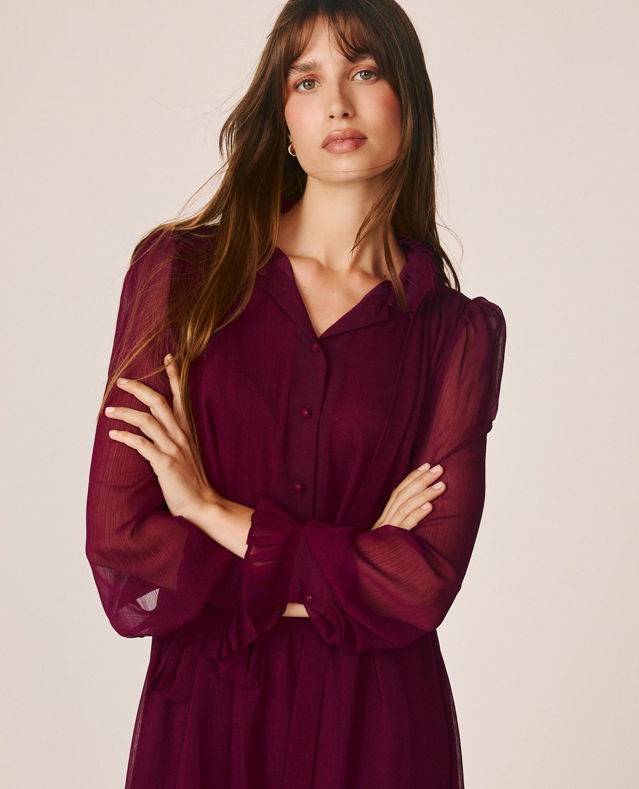 VESTIDO MIDI GASA CUELLO CAMISERO