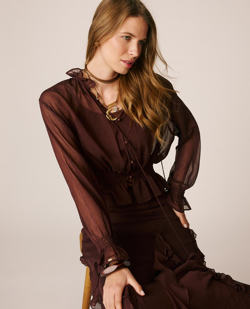 SEMI-TRANSPARENT RUFFLED BLOUSE