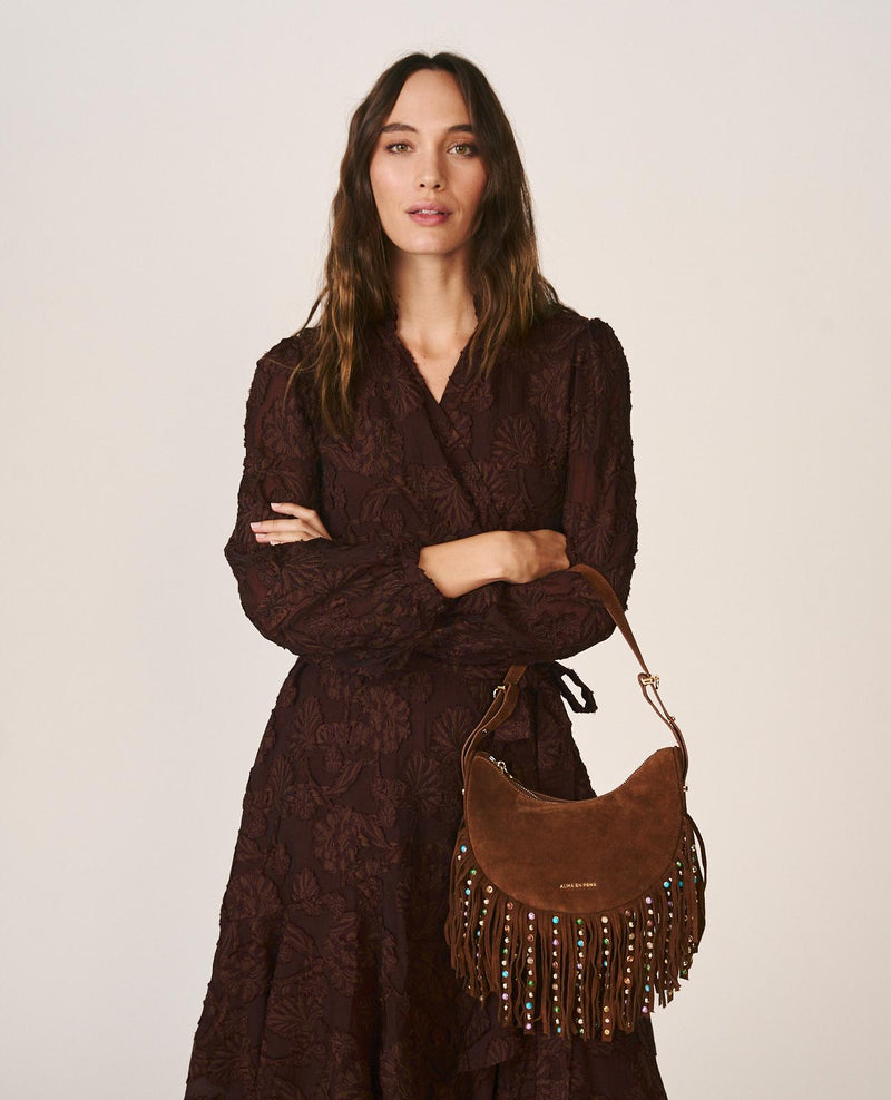 BOLSO MEDIA LUNA PIEL CON FLECOS