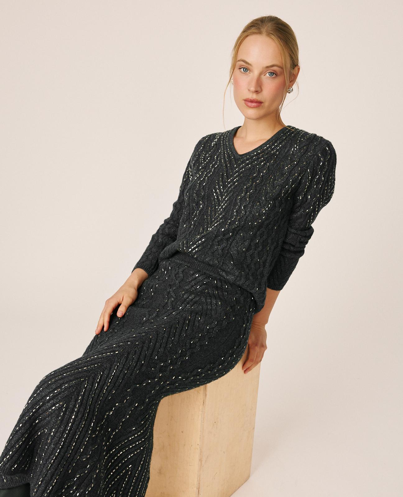 FALDA MIDI PUNTO CON STRASS