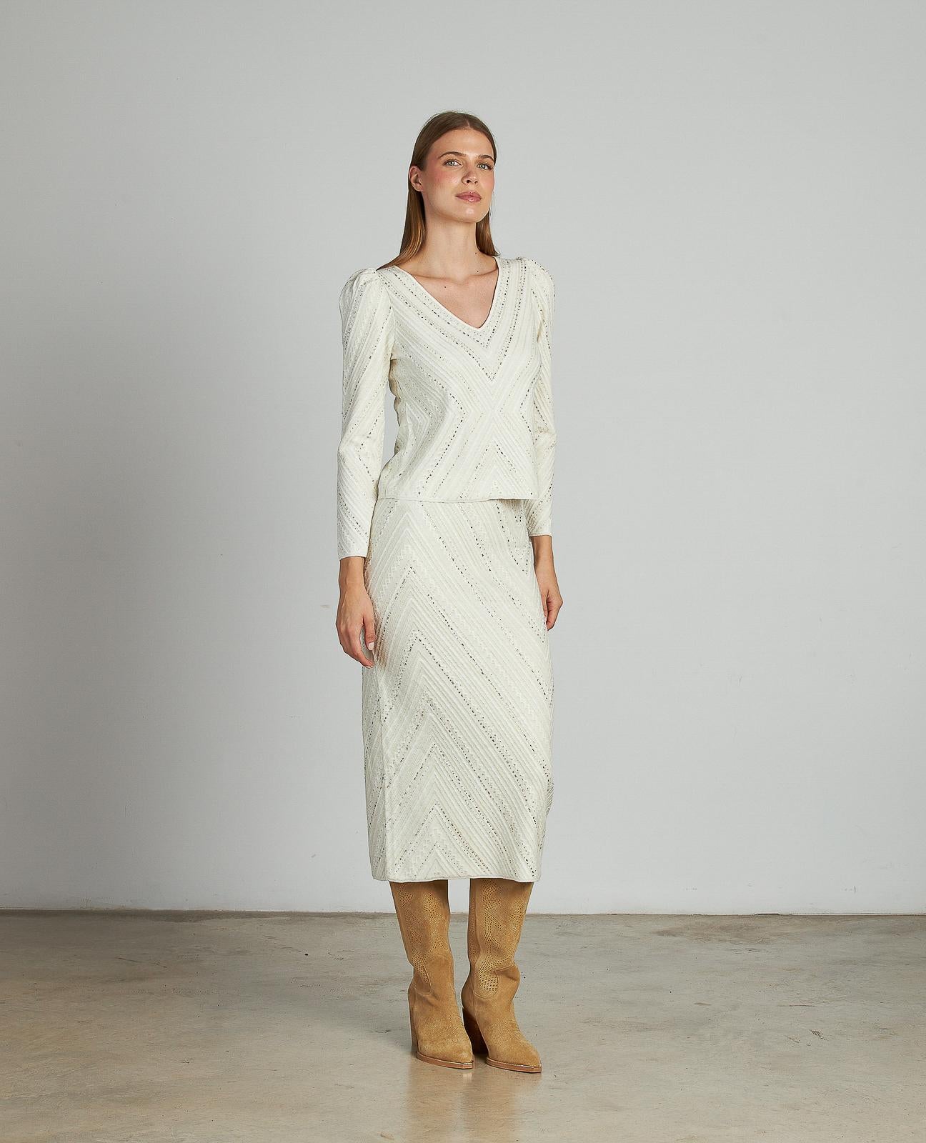 KNITTED SKIRT WITH RHINESTONES