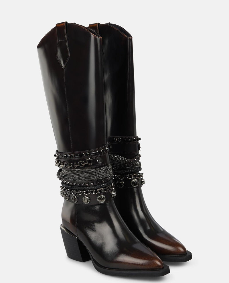 BOTA TACÓN CAÑA ABALORIOS