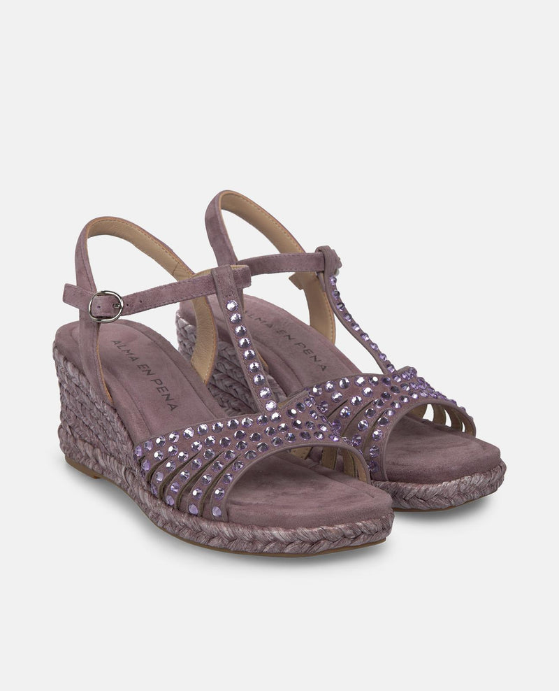 SANDALIA CUÑA REJILLA EN PEDRERIA