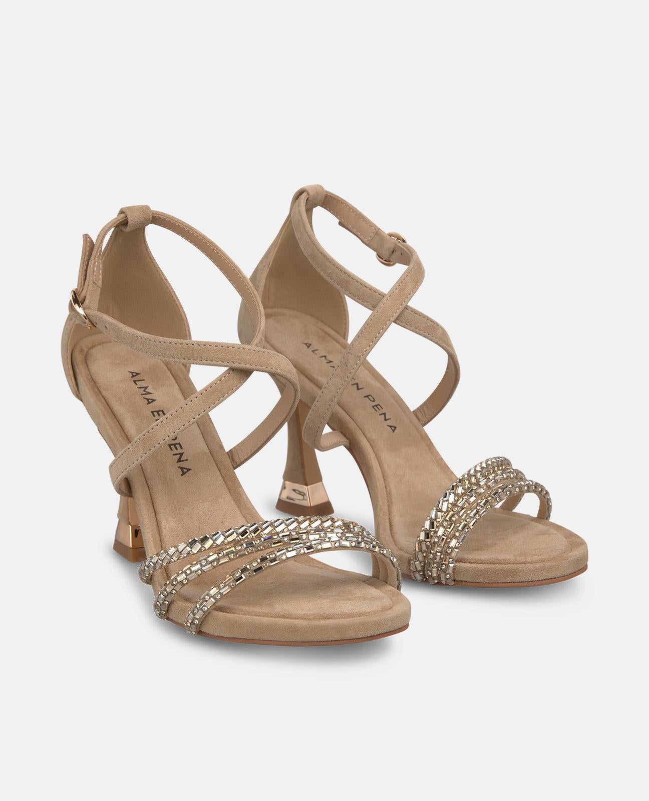 METALLIC TRANSFER STRAP HEELED SANDALS