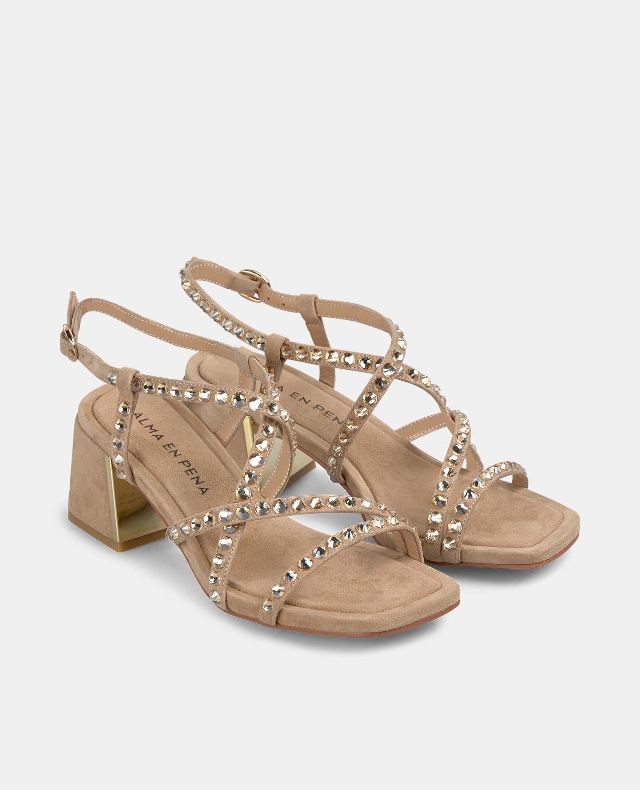 STRAPPY SANDAL WITH RHINESTONES HEEL