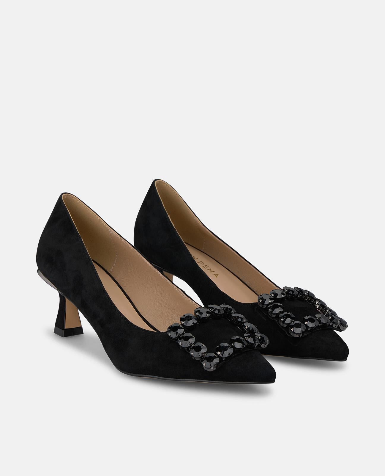 ZAPATO TACÓN ANTE CON ADORNO