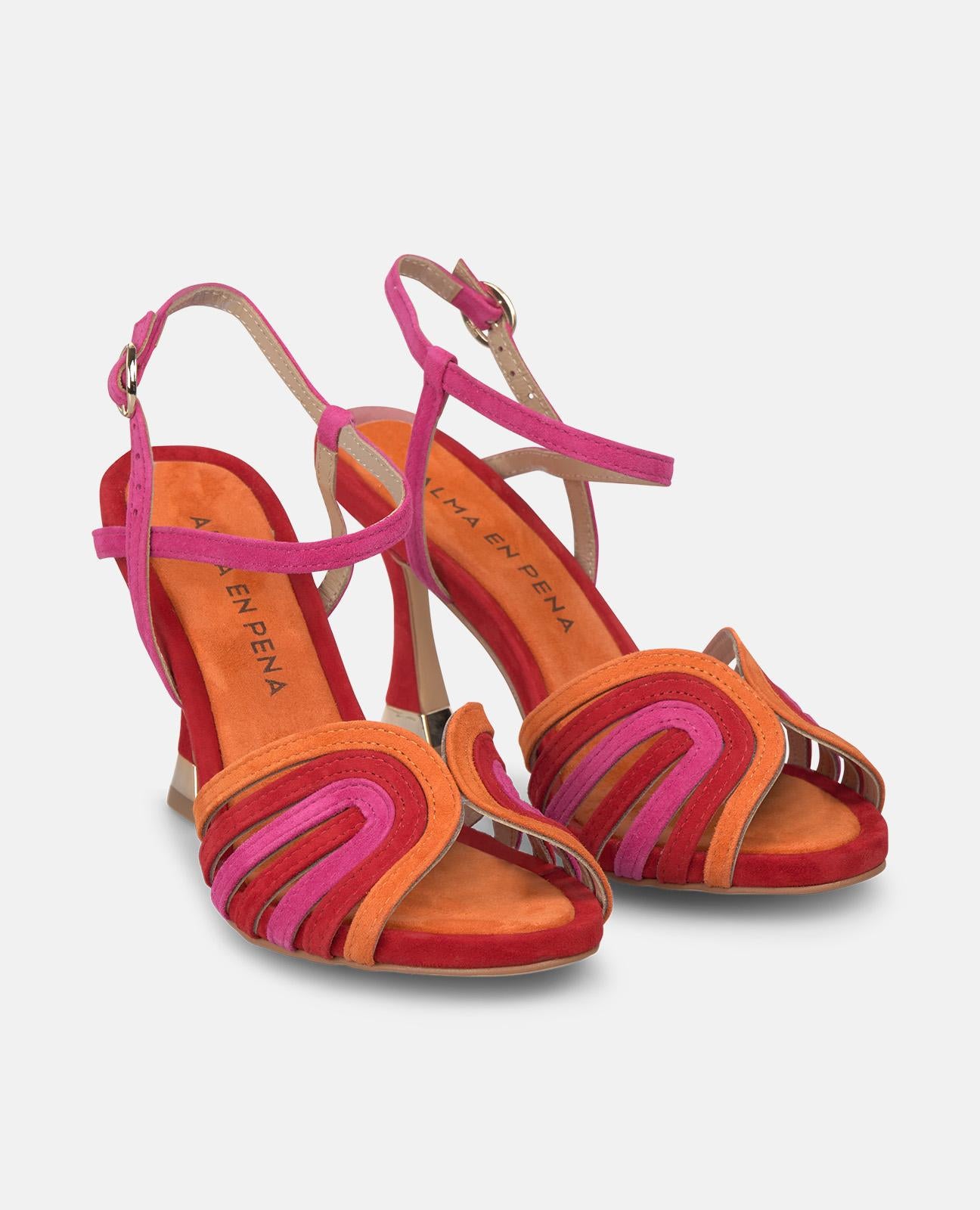 SANDALIA TACON TIRAS MULTICOLOR