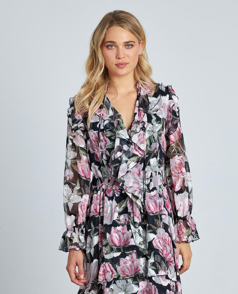 VESTIDO ESTAMPADO VOLANTES CINTURÓN