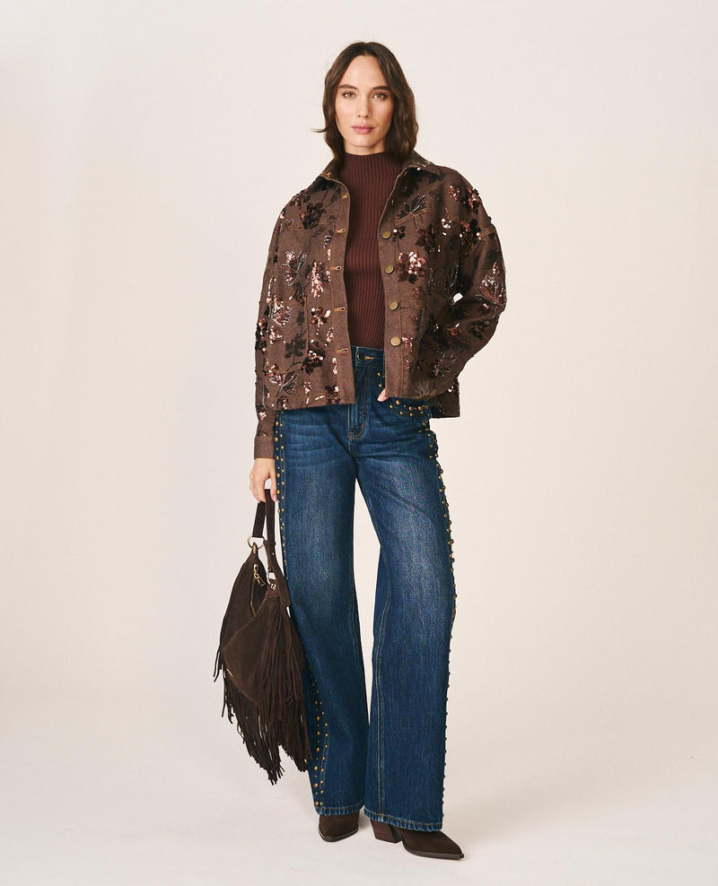 CHAQUETA SARGA BORDADOS FLORALES