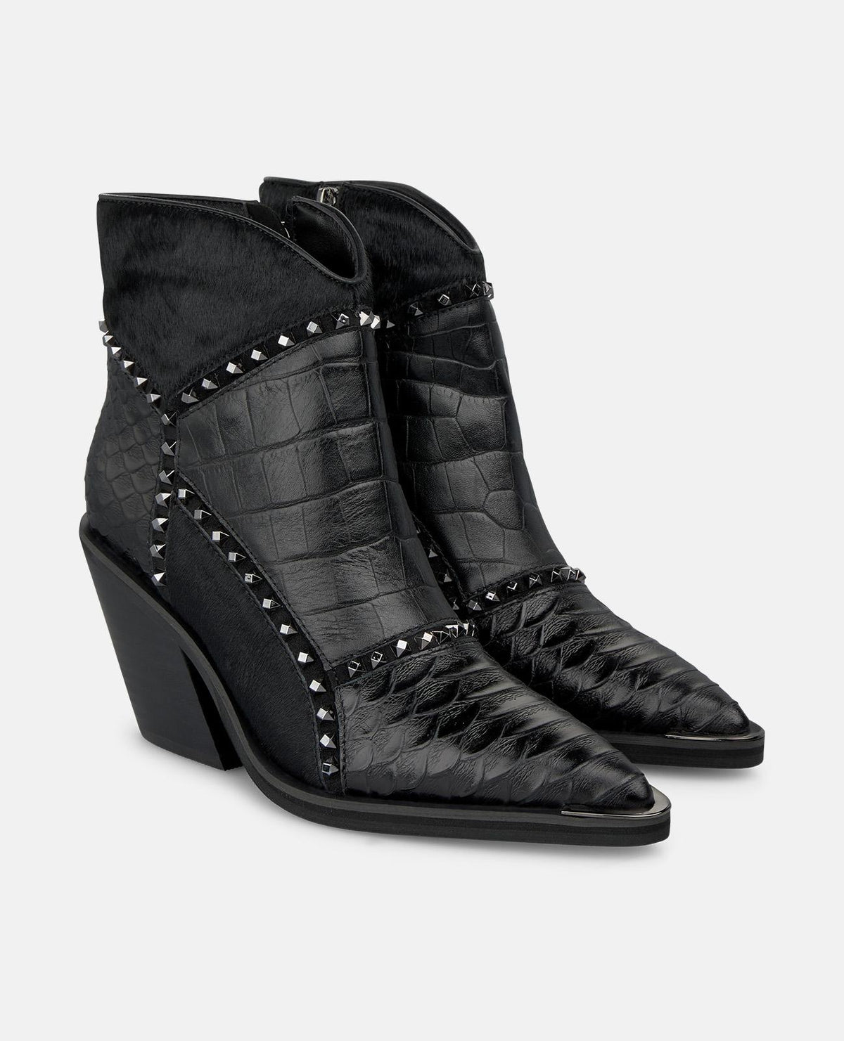 LEATHER COWBOY BOOTS WITH MIXED TEXTURES