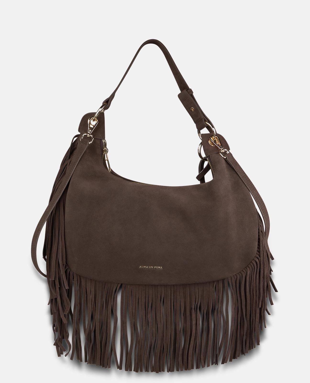 BOLSO MEDIA LUNA PIEL CON FLECOS