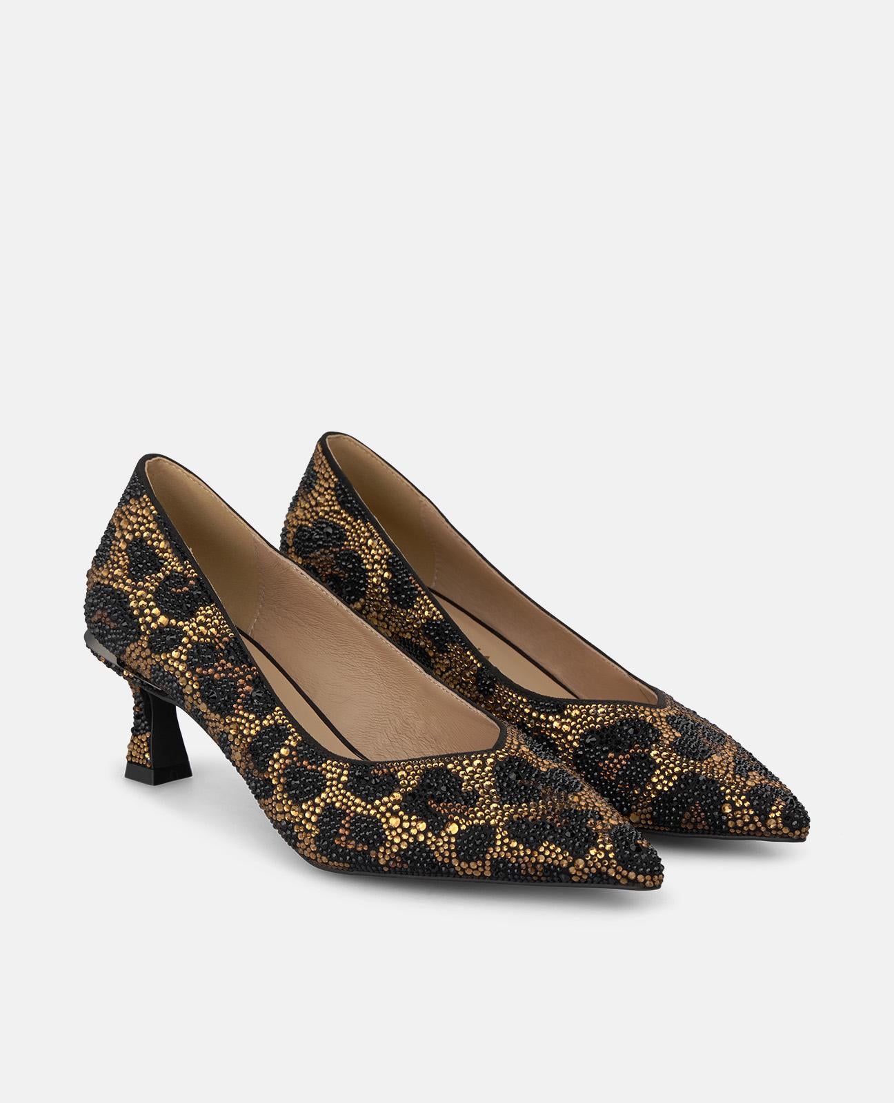 ZAPATO TACÓN CHUPETE ANIMAL PRINT METALIZADO
