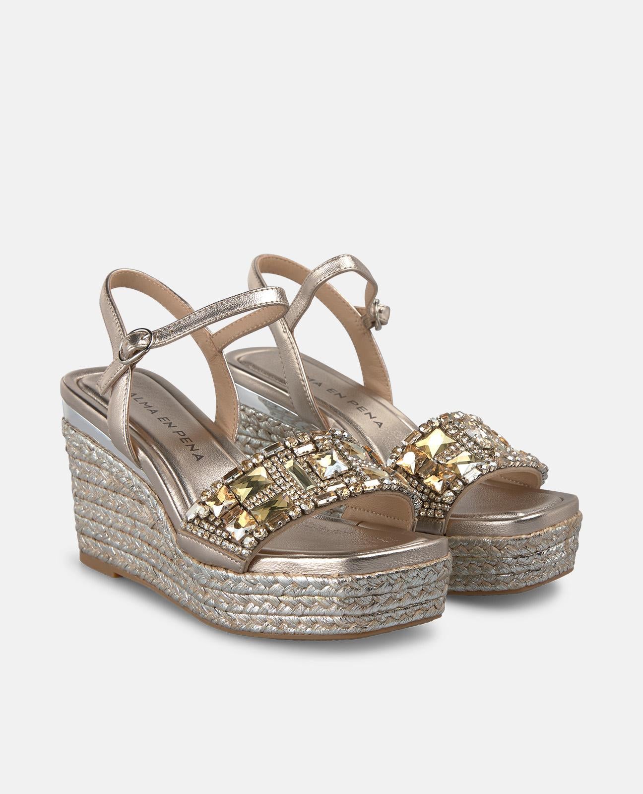 ESPARTO WEDGE SANDAL WITH BEADED STRAP