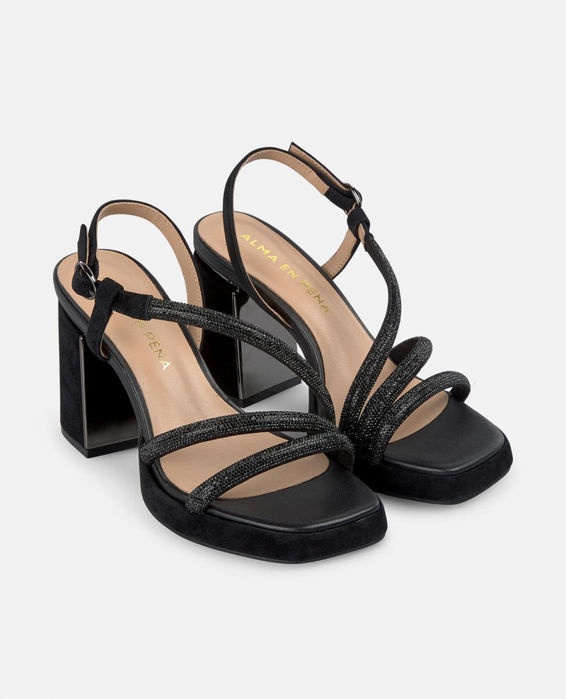 SANDÁLIA DE STRASS COM SALTO