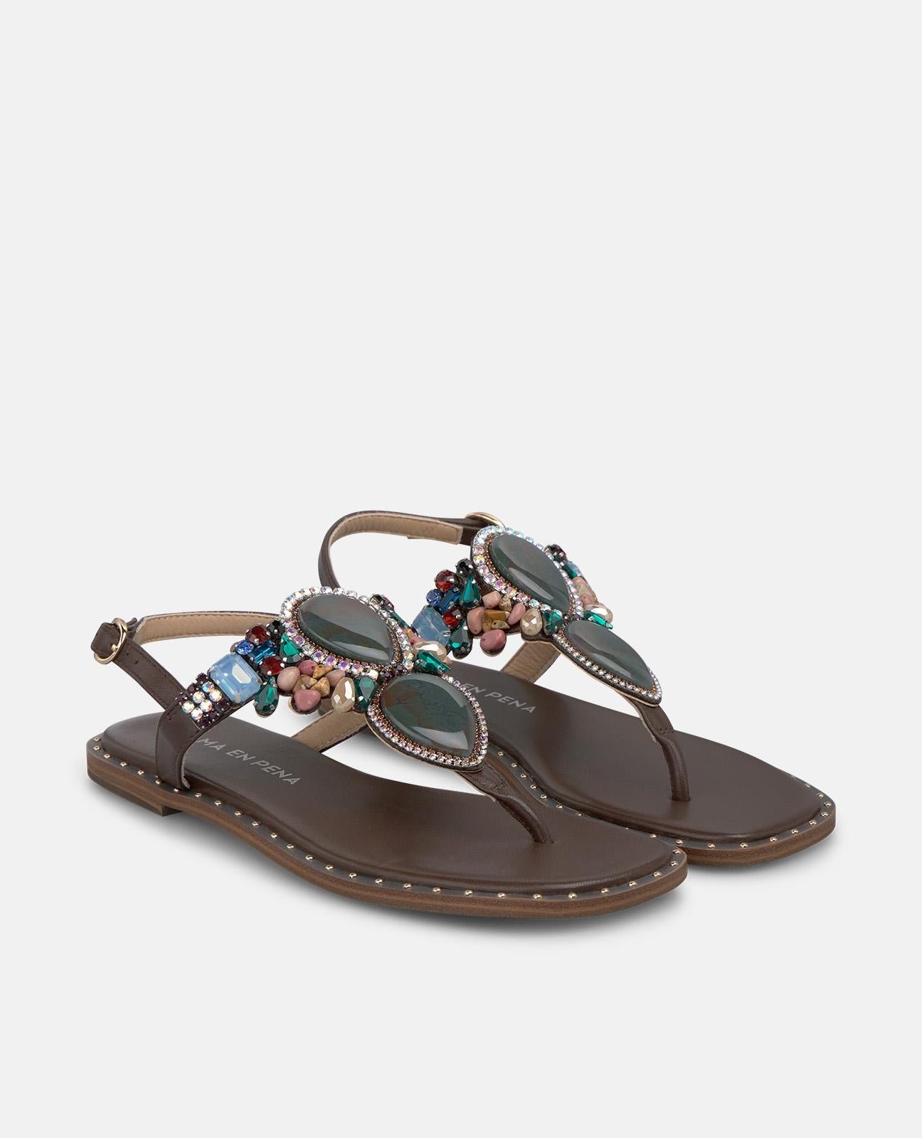 SANDALIA PLANA PEDRERÍA DEDO