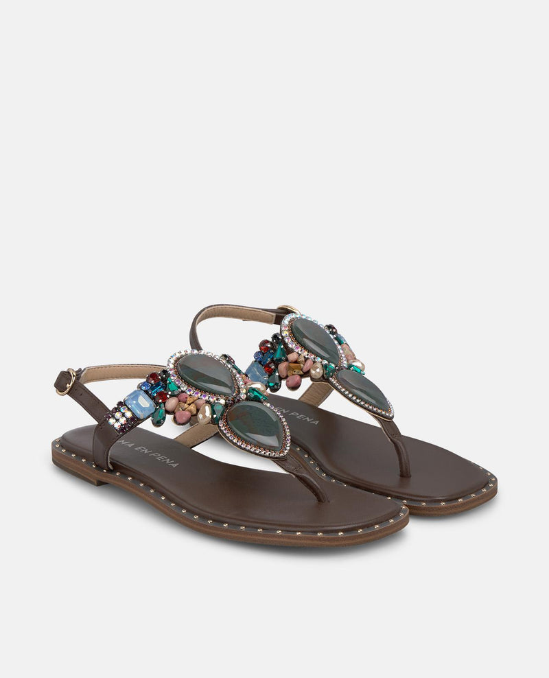 SANDALIA PLANA PEDRERÍA DEDO